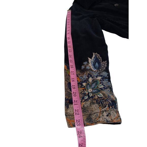 CHICO'S 2 Artsy Corduroy Jacket L Black Lined Pockets Painted Plants Leaves - Picture 9 of 10